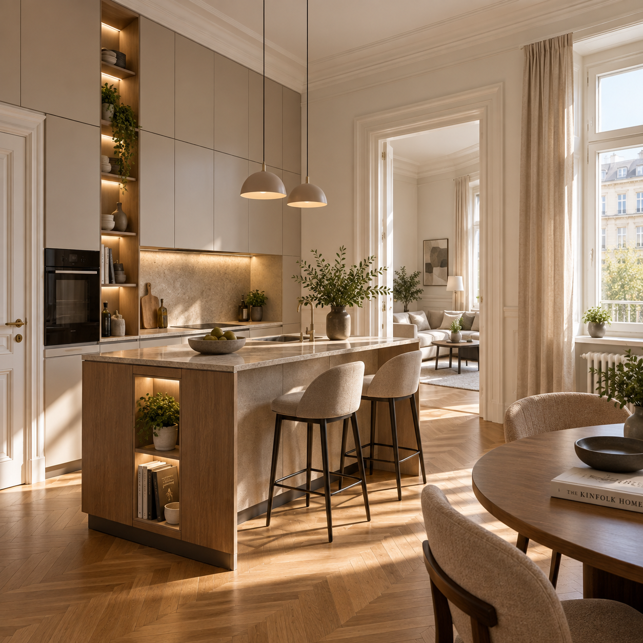Wohnzimmer mit Sofa und Pflanze