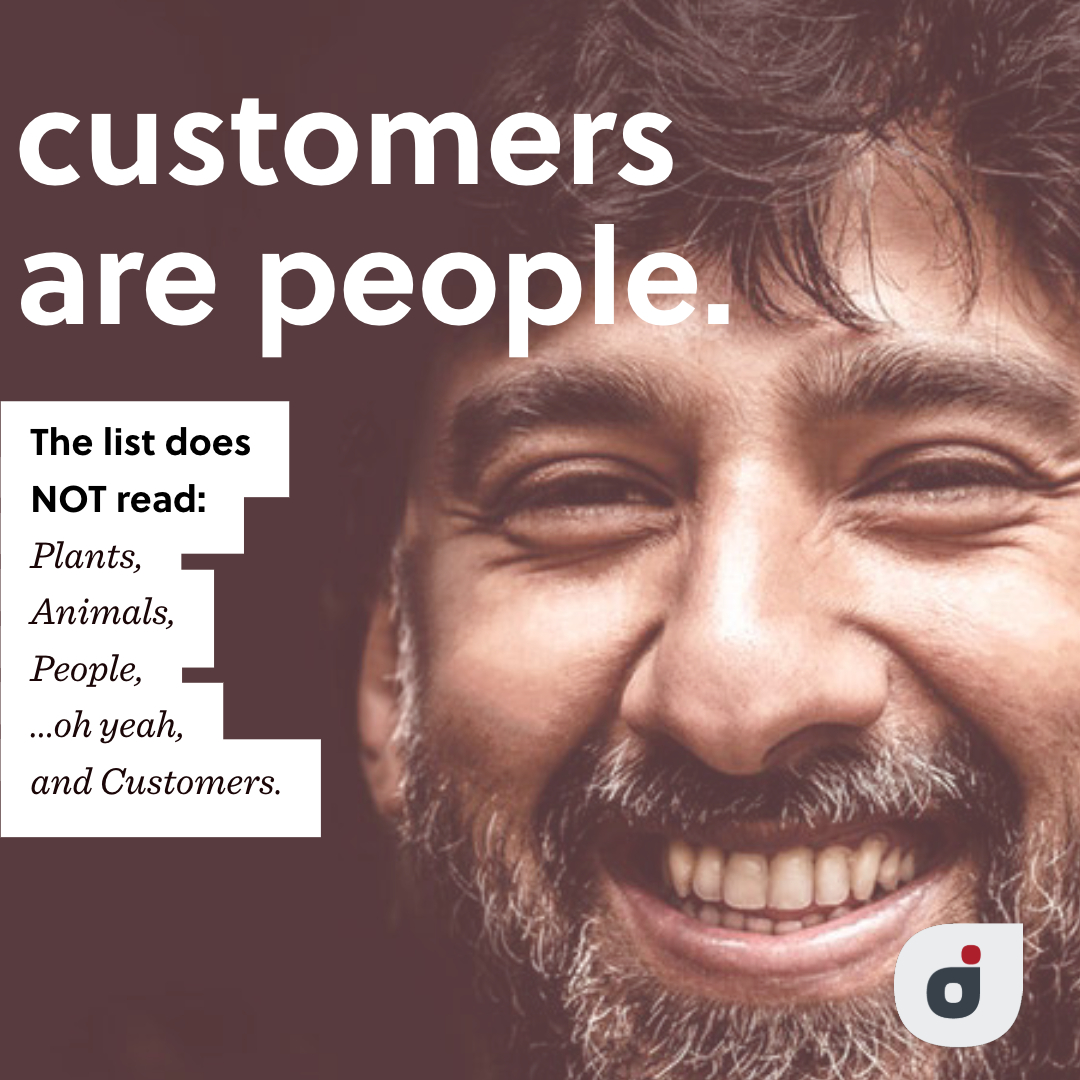 marketing plan strategy quote card stating customers are people
