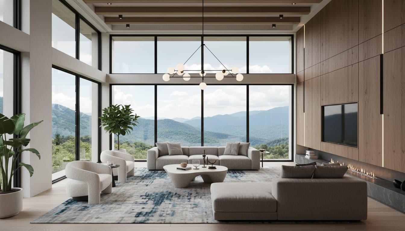 Готовая 3D-визуализация современного интерьера гостиной, созданная по индивидуальному проекту