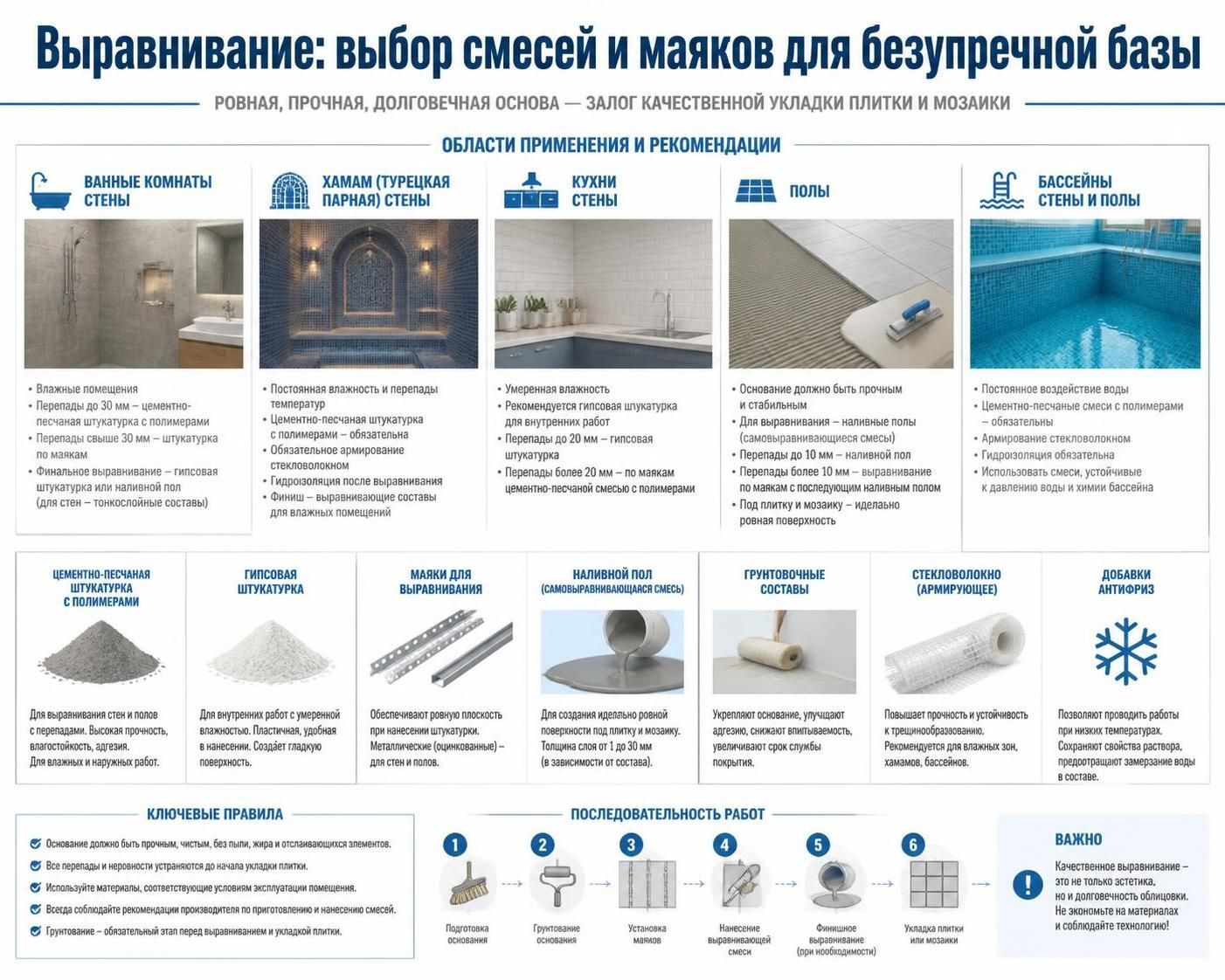 Выравнивание: ровная, прочная, долговечная основа - залог качественной укладки мозаики и плитки