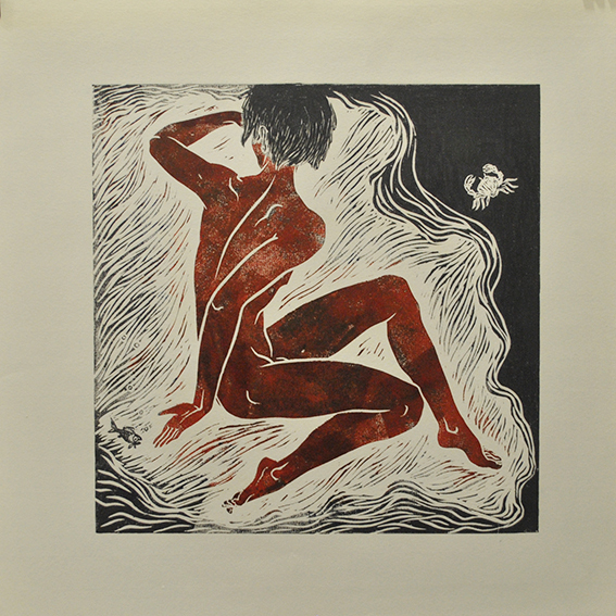engraving linocut Nude