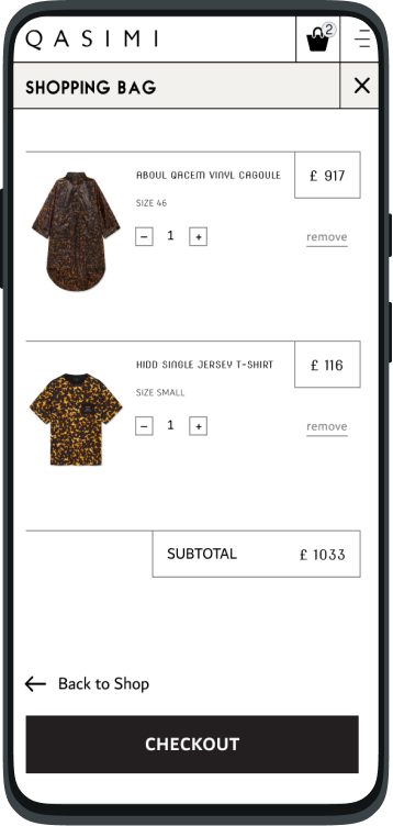 мобильная версия корзины покупок интернет-магазина одежды