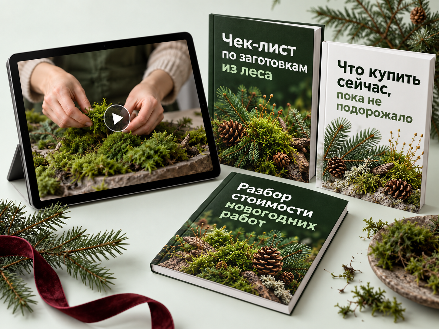 Видеоинструкция по мху и пособия: чек-лист по заготовкам из леса; что купить сейчас, пока не подорожало; разбор стоимости новогодних работ