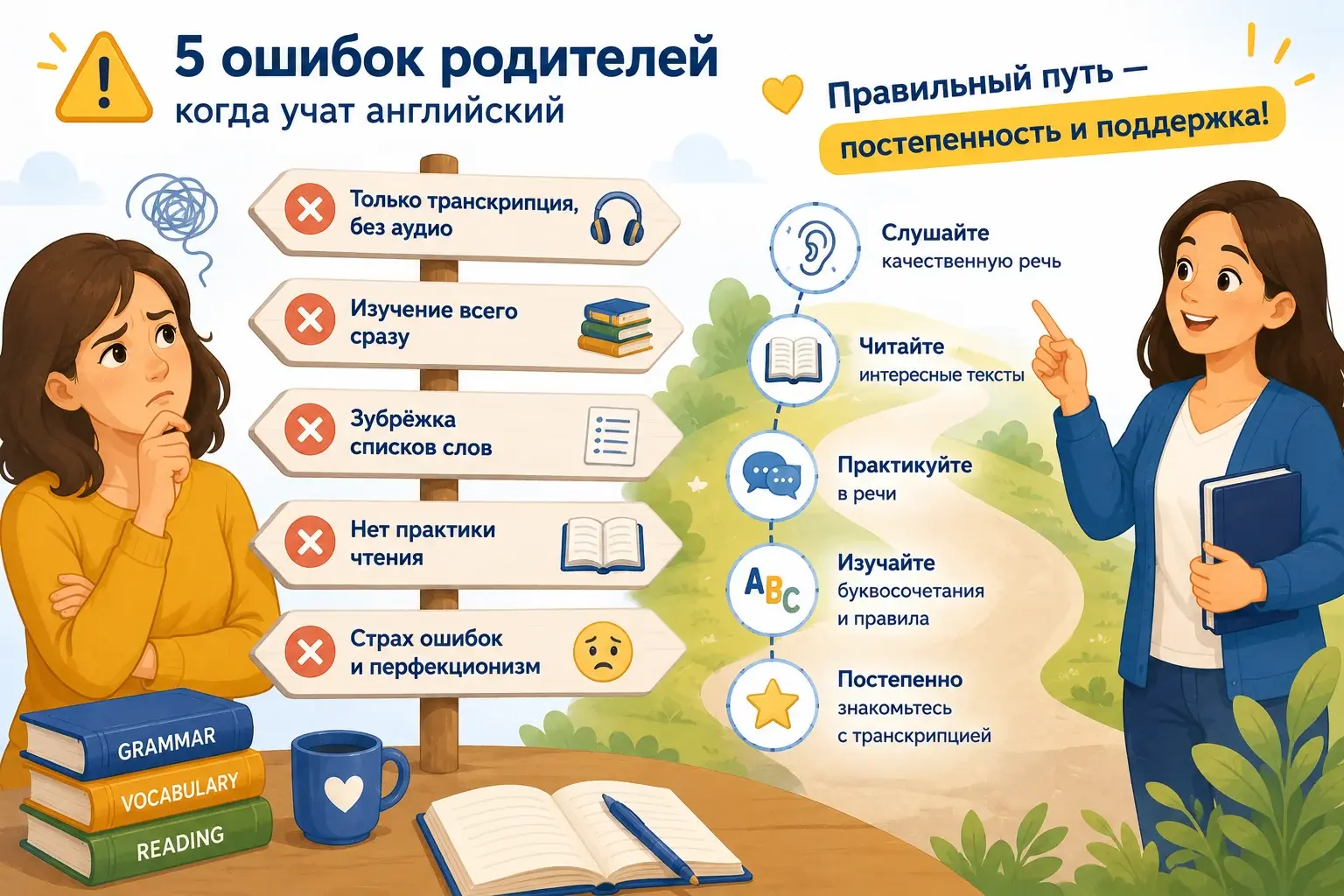 Пять распространённых ошибок родителей при обучении английскому