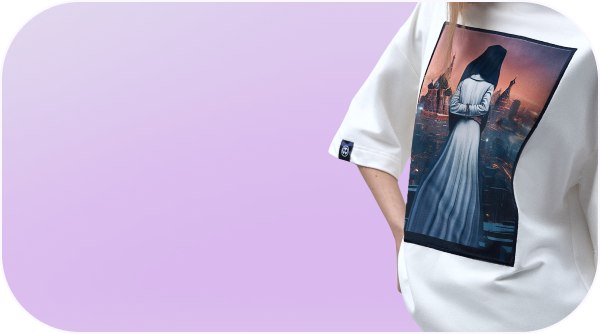 Каталог футболок, созданные нейросетью с бархатным принтом бренда Neiro