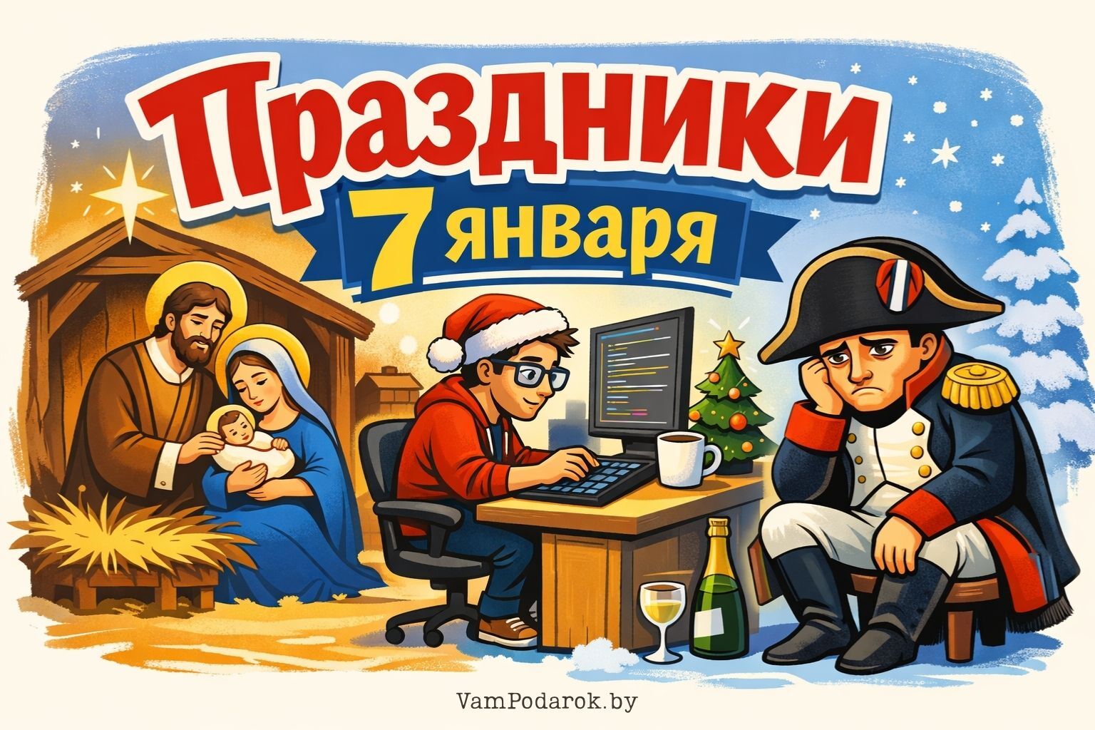 Праздники 7 января 2026 года – открытки и картиник