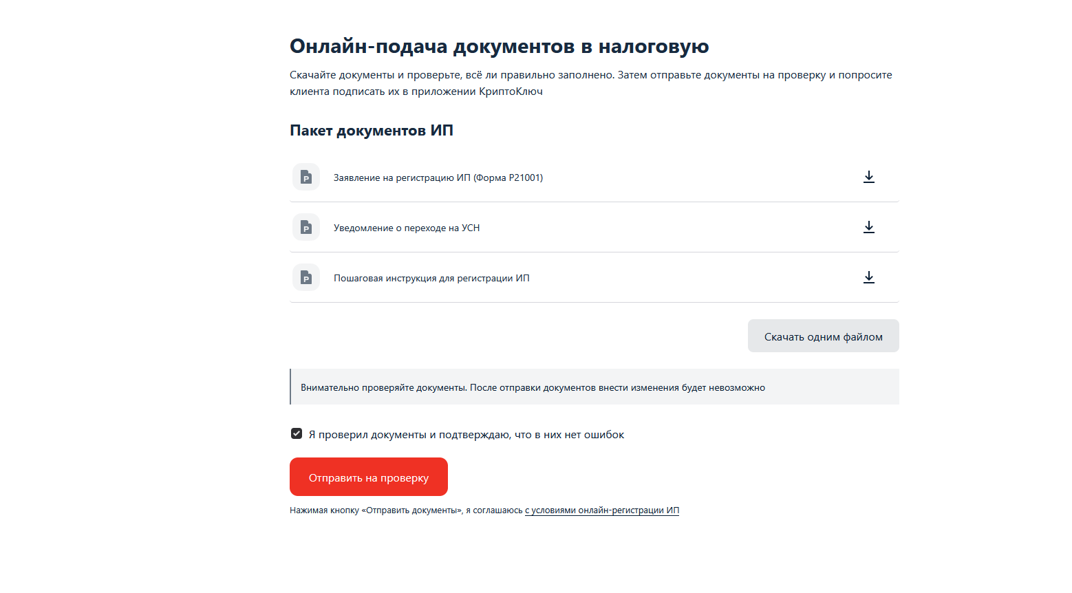 Шаг 12. Проверка и отправка документов
