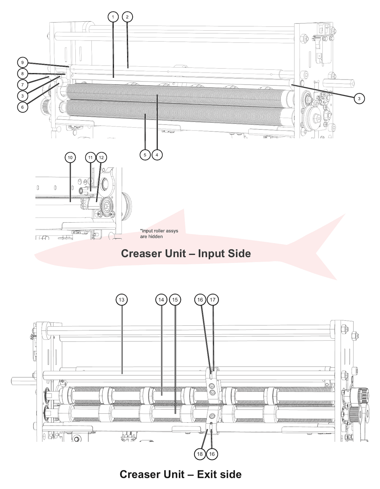 Morgana AutoCreaser Pro XW 145-117070 Creaser Unit — Input / Exit Side — схема деталей