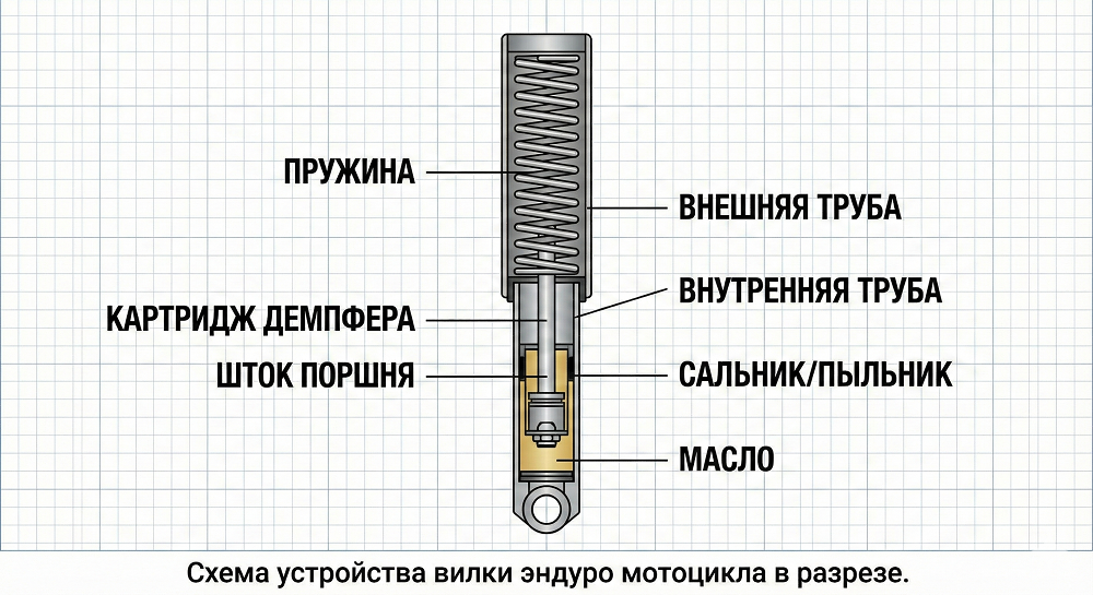 Устройство вилки эндуро в разрезе