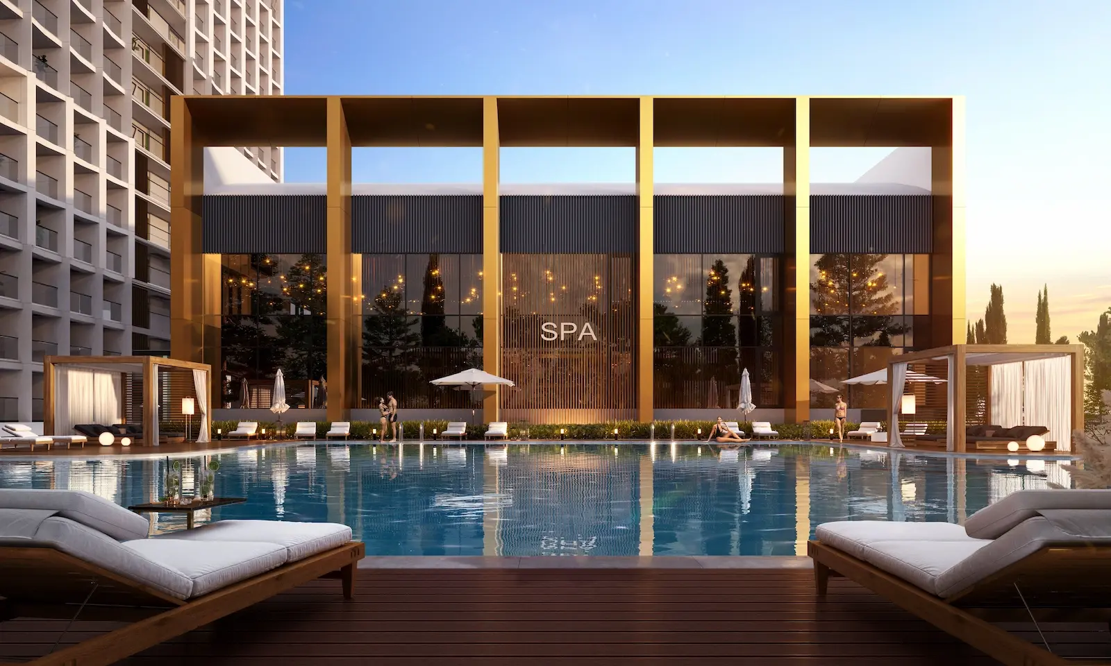 Визуализация здания SPA и открытого бассейна VOLNA