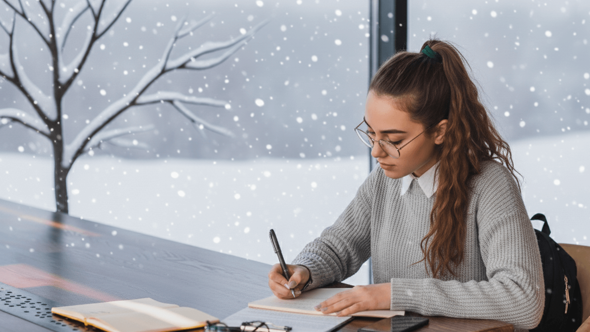 Девушка пишет сочинение