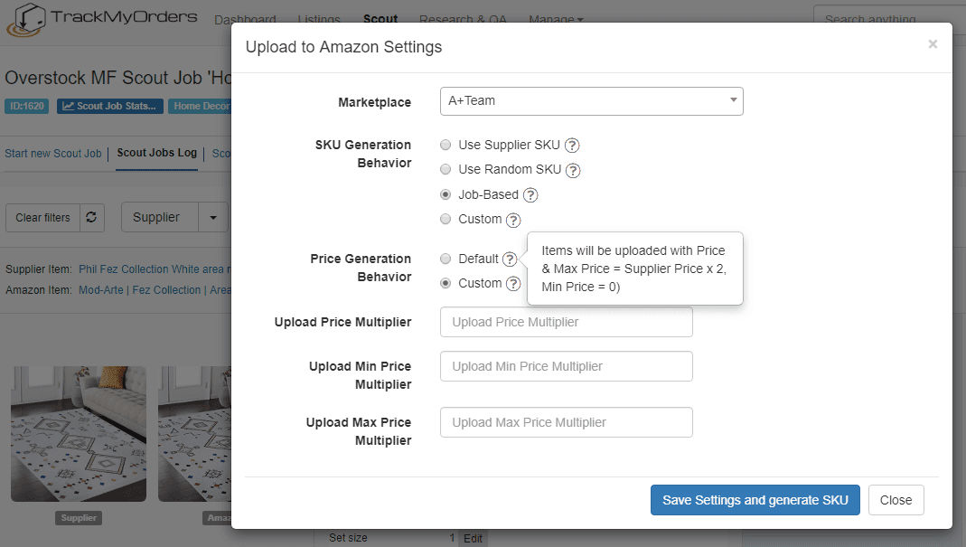 Upload dropshipping products to Amazon Marketplace direct from TrackMyOrders App just in 2 clicks