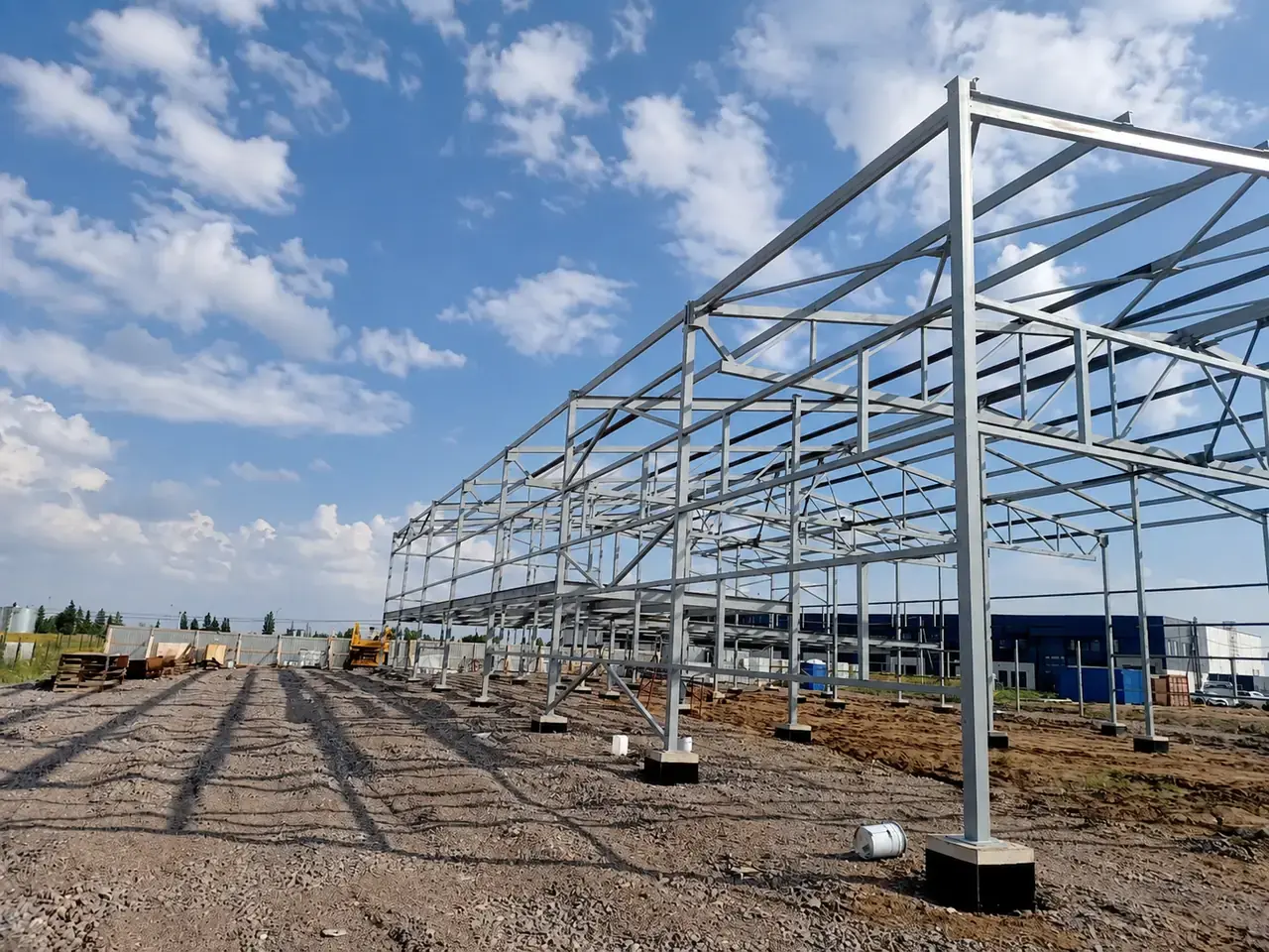 Steel frame of the new Kizlyar Supreme manufacturing facility under construction in Pushkin, Saint Petersburg