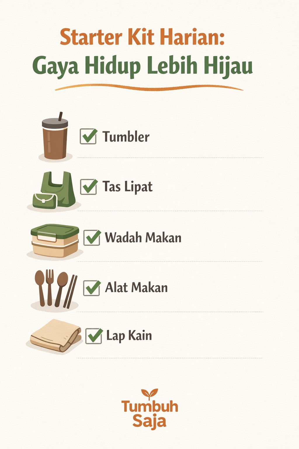 Starter kit harian untuk hidup lebih hijau dengan tumbler tas lipat dan wadah makan