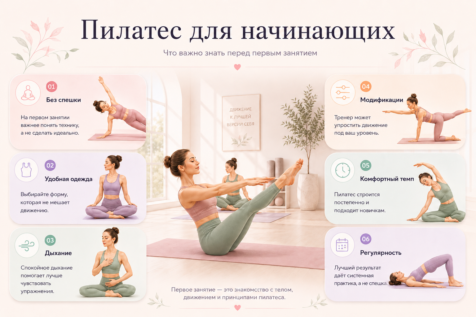 Пилатес для начинающих: мягкий старт, дыхание, модификации и постепенное усложнение
