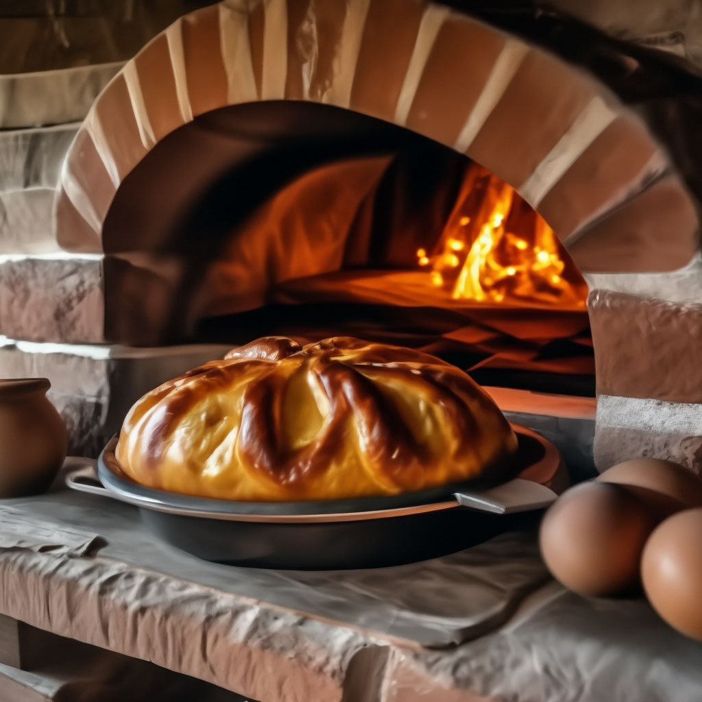 Готовую пиццу вытаскивают из печи