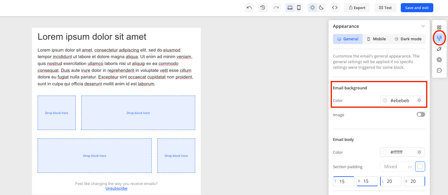 Setting up background color for email