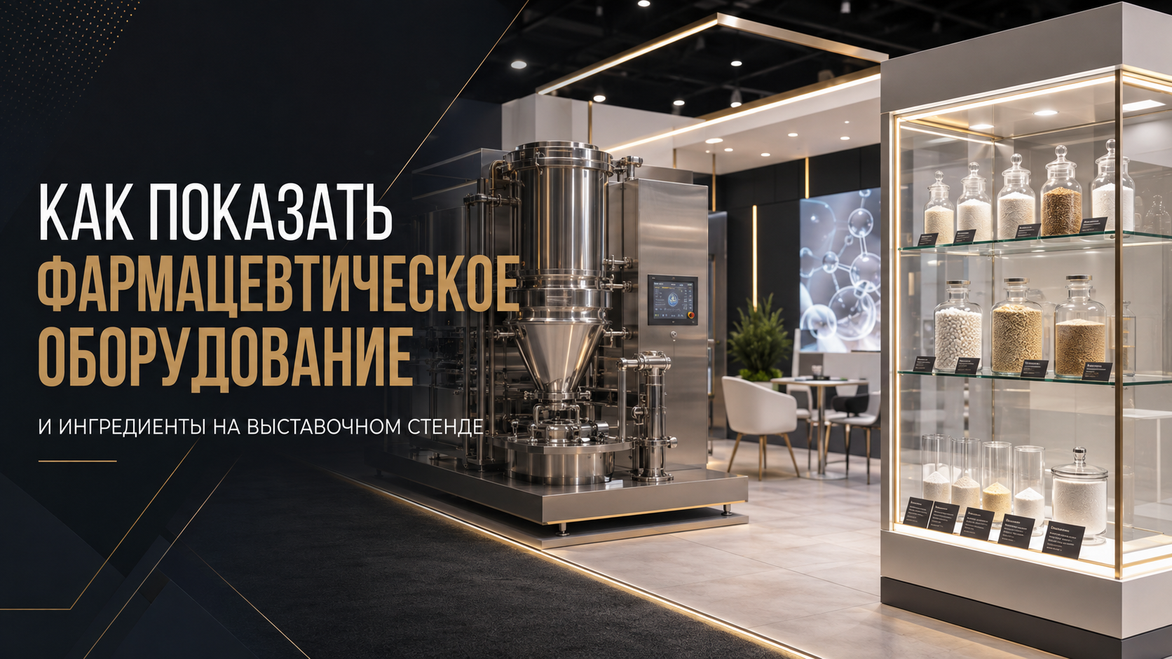 Фармацевтическое оборудование и ингредиенты на выставочном стенде