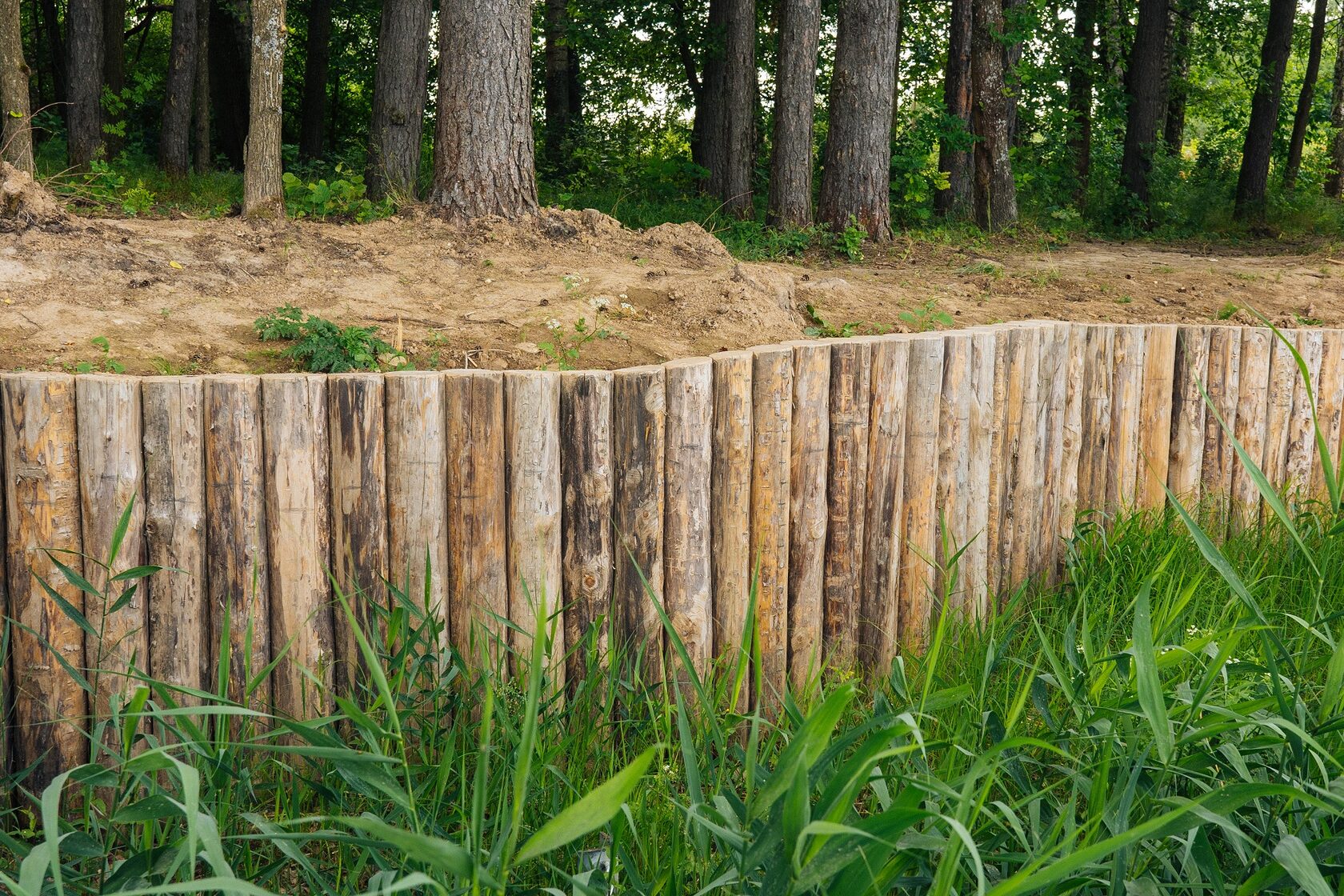 Укрепление берегов лиственницей в городе Москва.