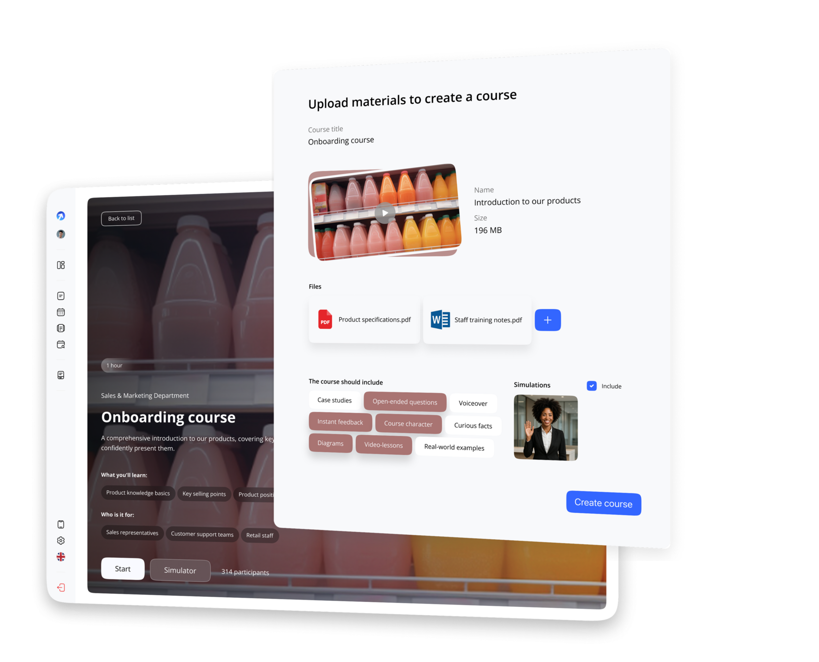Evolve interface: uploading materials, files and course options to create a course