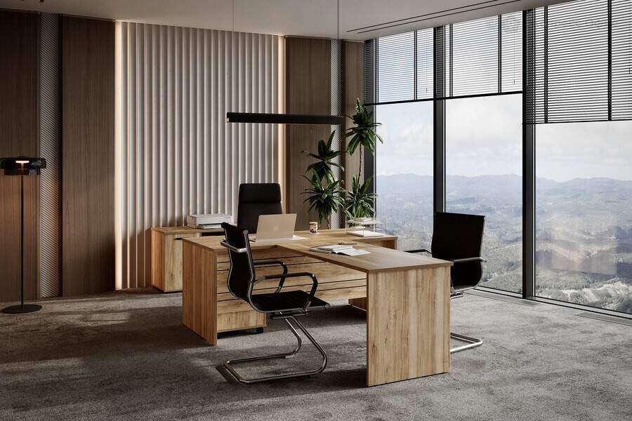 Домашний кабинет с панелями под орех