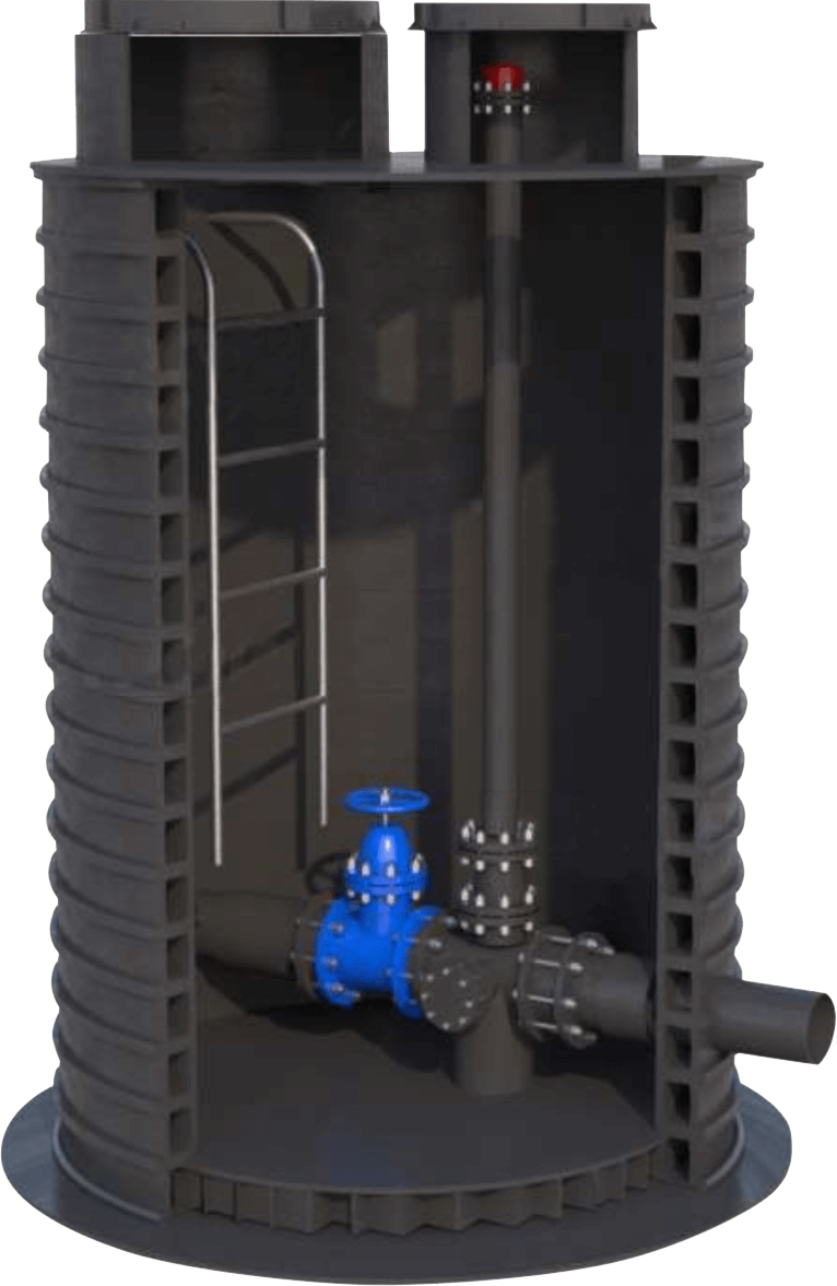 Пожарный колодец с установленным пожарным гидрантом