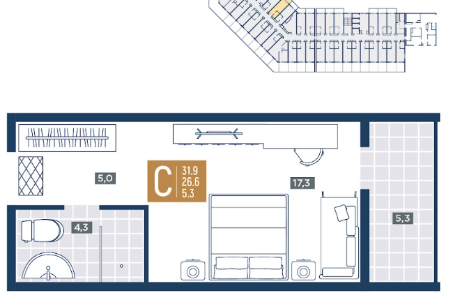 Планировка студия 31.9 м²