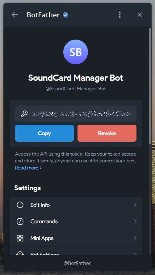 Создание бота и получение API Token в BotFather
