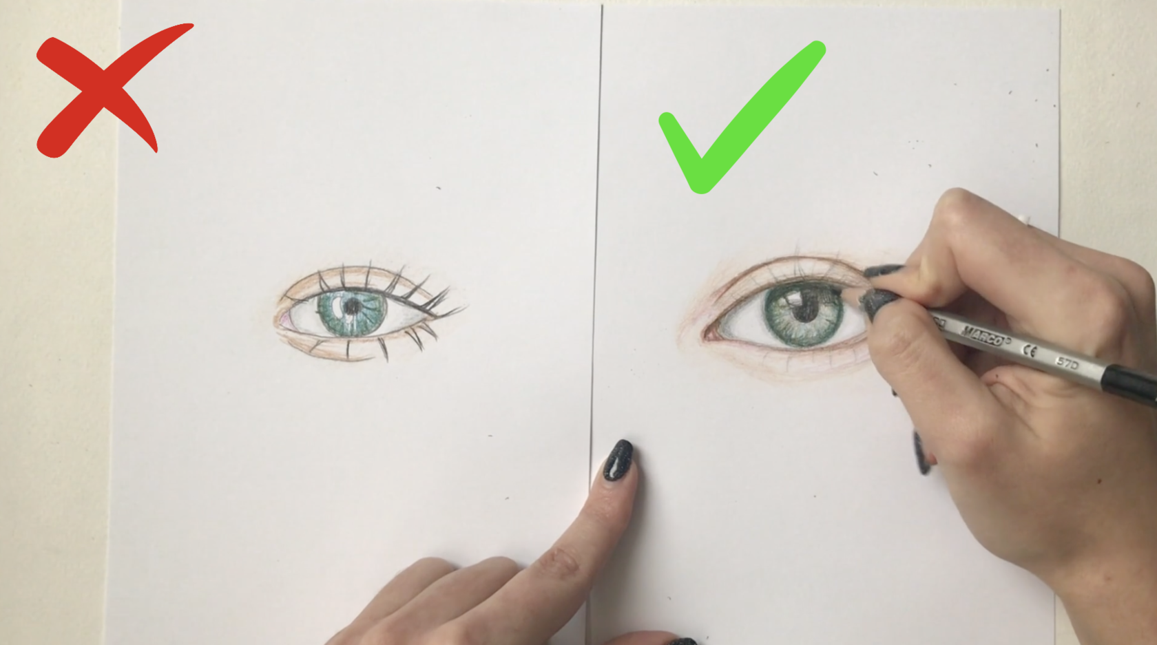 как нарисовать глаза цветными карандашами