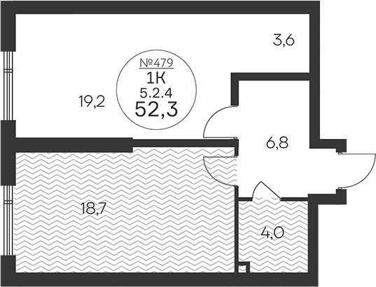 1-комн 52,3 м²