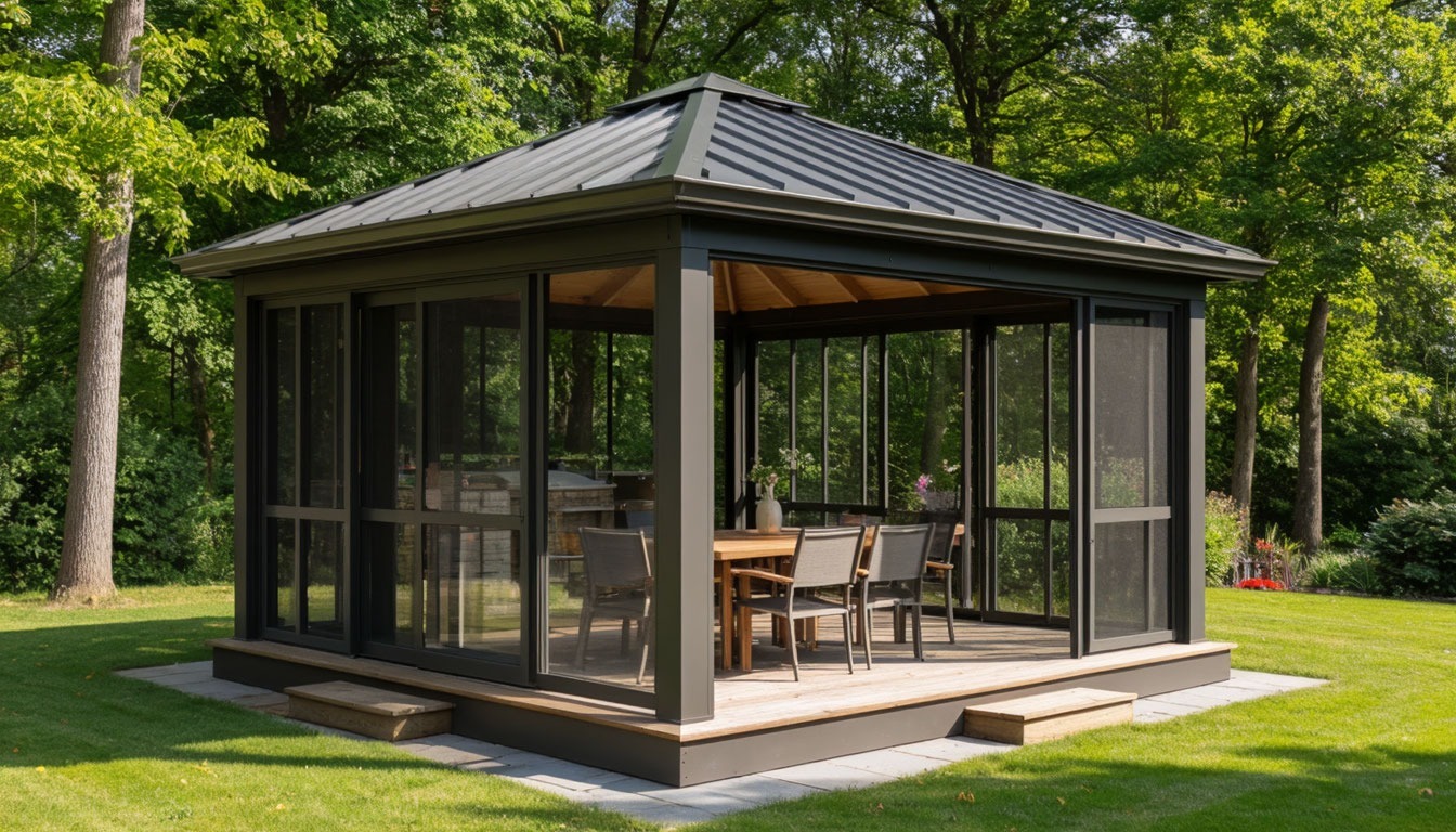 Беседка №4 (премиум остекленная с металл кровлей)