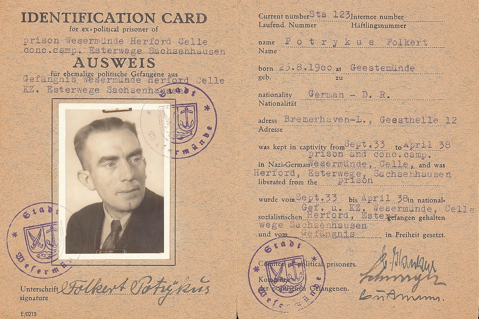 Potrykus´ ID Card (ca. 1945)