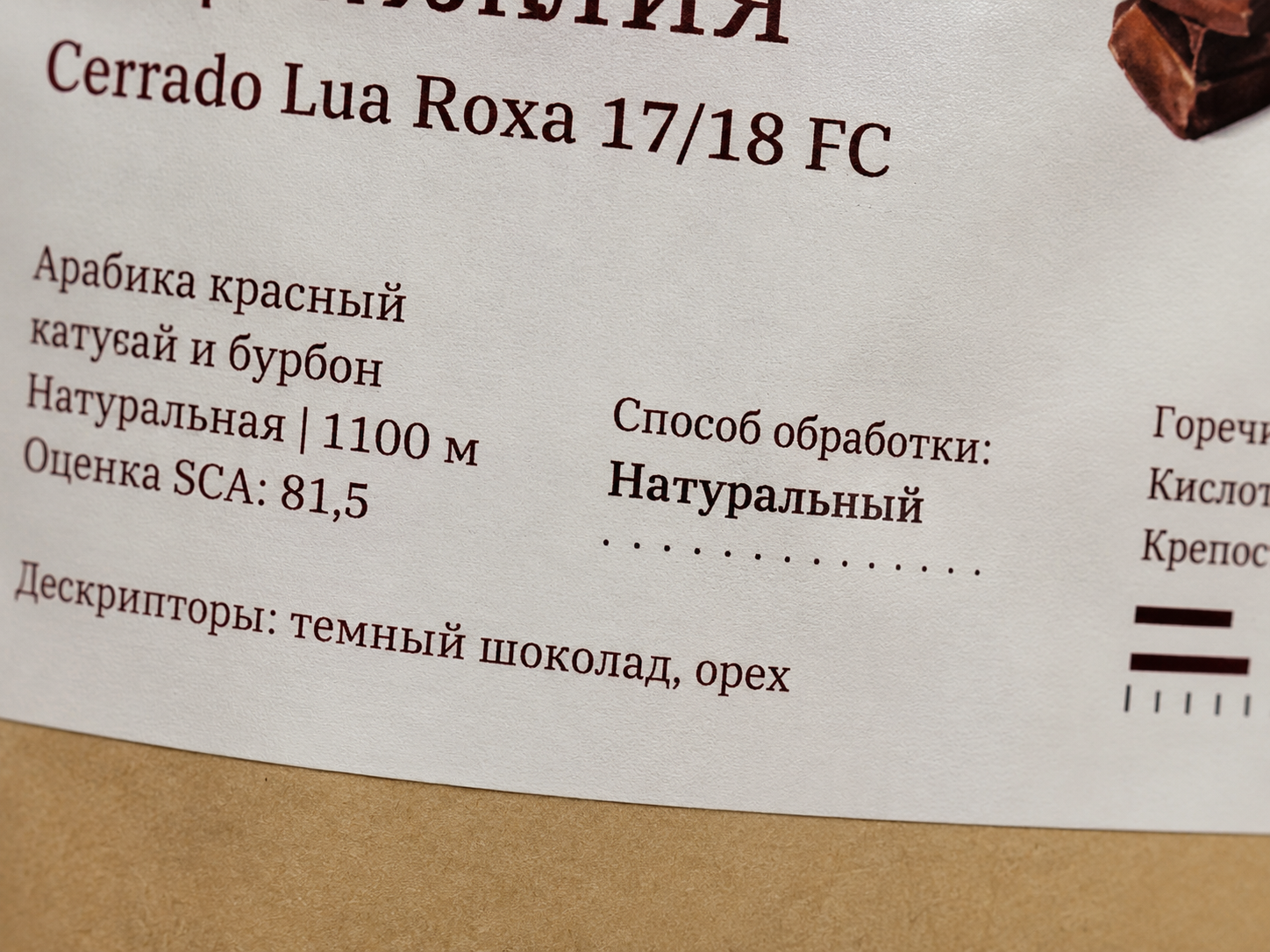 Описание на упаковке с зернами арабики