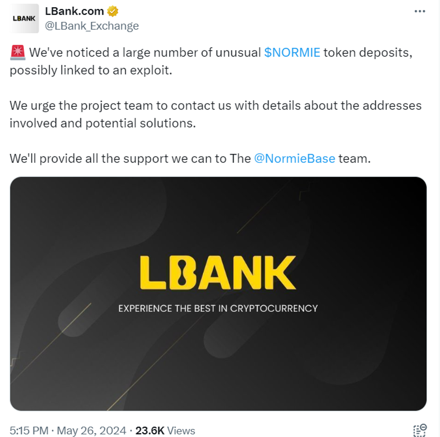 NORMIE meme token crashed 99% after being hacked. The hacker returned the  funds for the restart