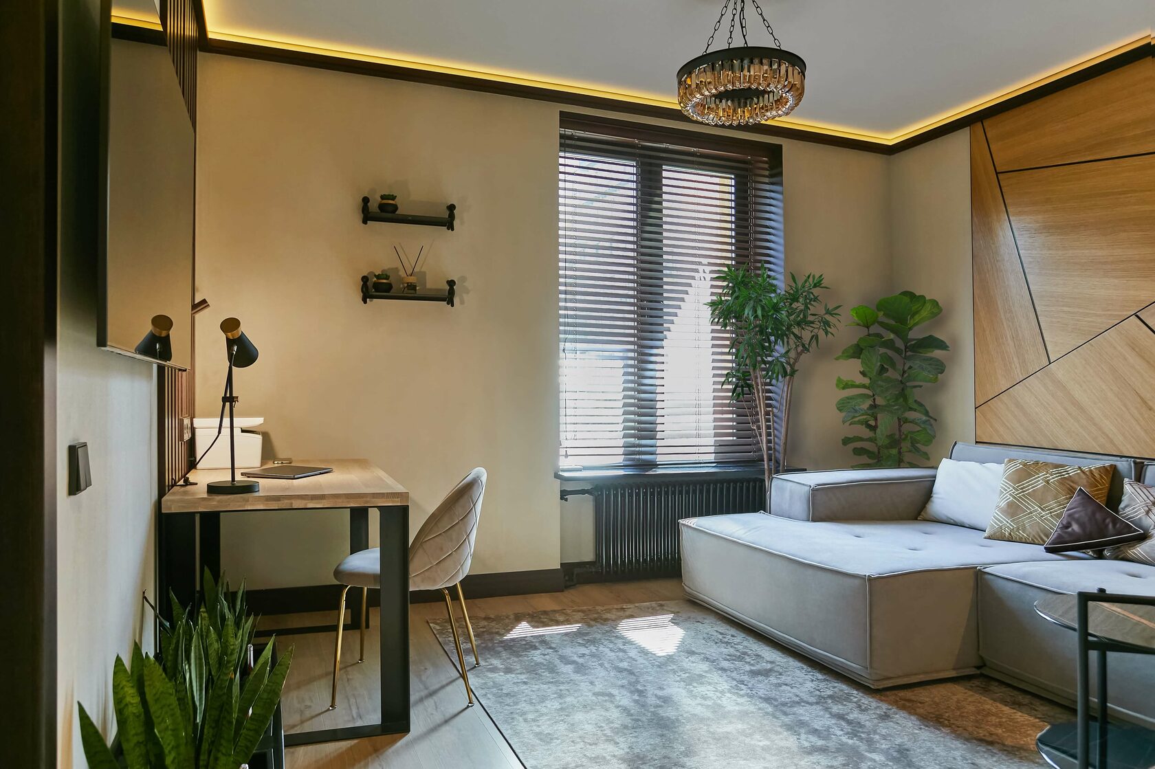 Проспект Мира - Дизайн интерьера спальня, стол, стул, светильник, диван, столик