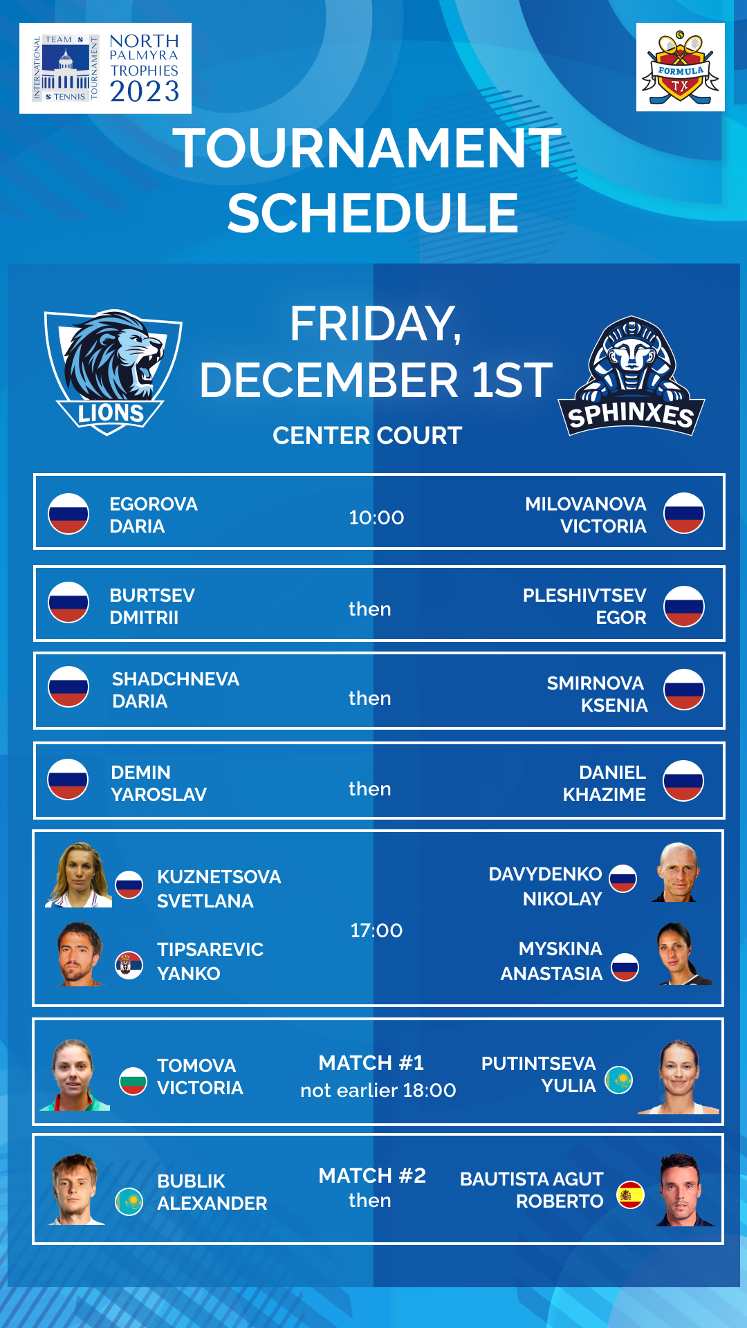 Order of play 1 12 2023