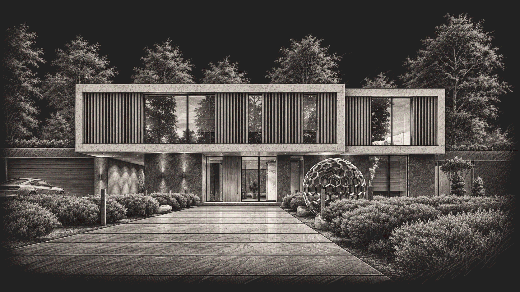 Карандашный архитектурный скетч VILLA LIBERTY