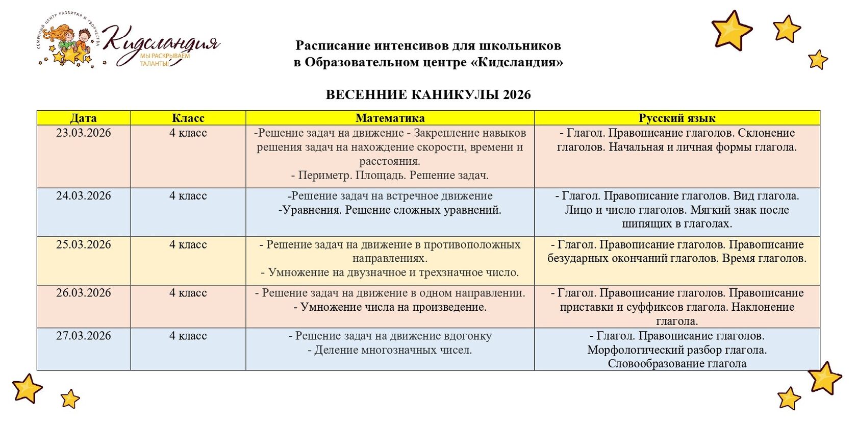 Расписание групп Английского языка