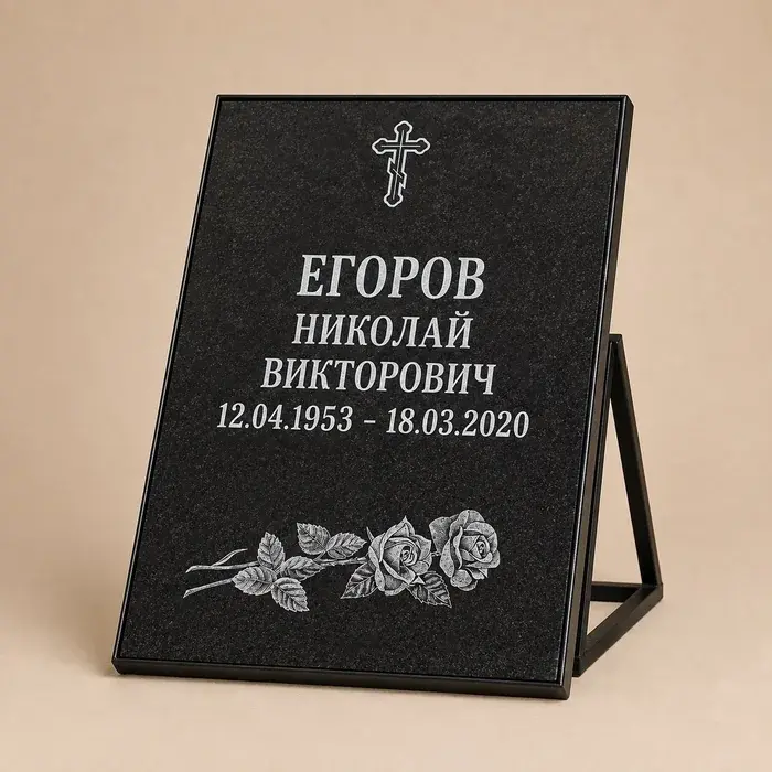 Тёмная табличка на подставке — пример оформления № 044