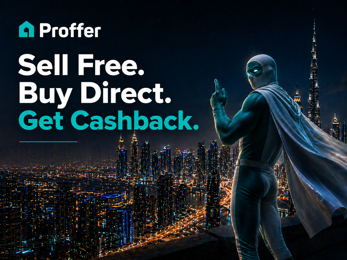 Бренд-маскот Proffer-man для портала недвижимости Proffer.ae