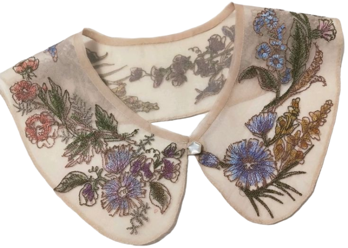 воротник из бежевой полупрозрачной ткани с вышивкой