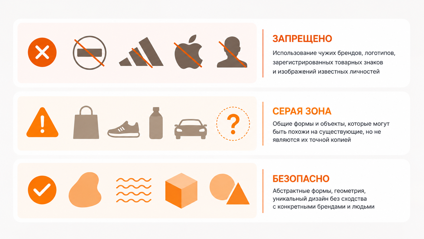 Инфографика: что можно и нельзя генерировать с помощью ИИ для коммерческого использования брендом