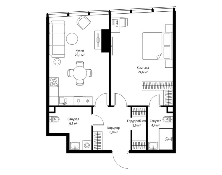 Планировка квартиры с 1 спальней 66,6 м² в ЖК ONE: 64-й этаж