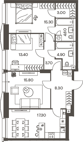 3-комн 94,3 м²