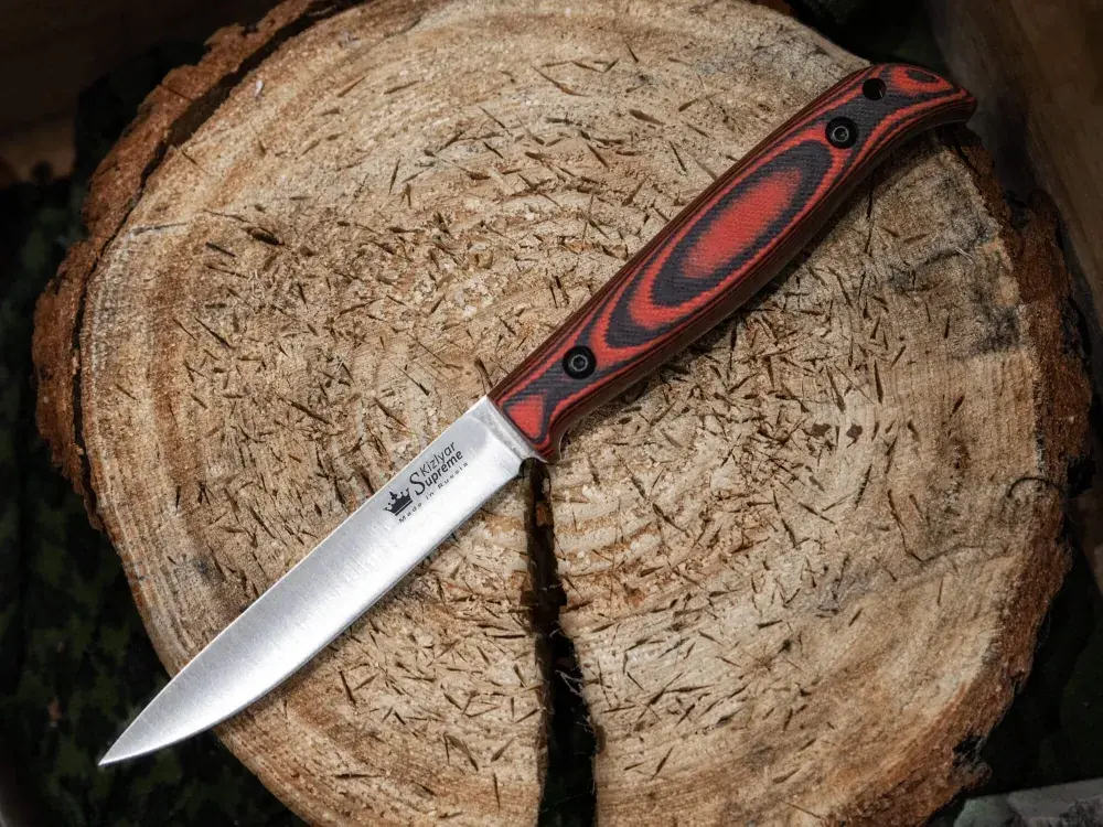 Kizlyar Supreme Companero outdoor fixed-blade knife with black and red G10 handle