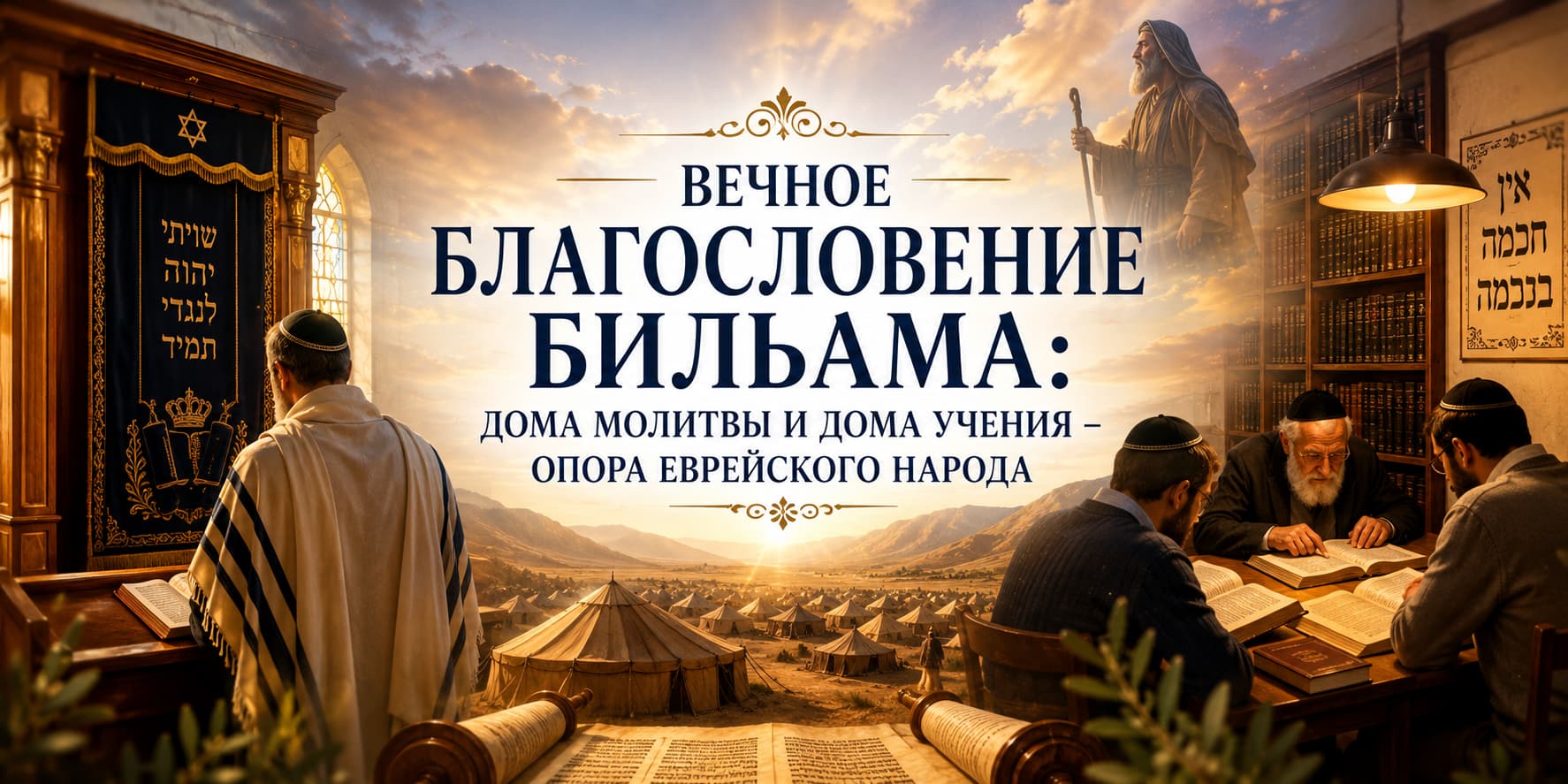 Иллюстрация к недельным главам Хукат и Балак. Вечное благословение Бильама синагога Бейт-Мидраш изучение Торы и дома молитвы как духовная опора еврейского народа.