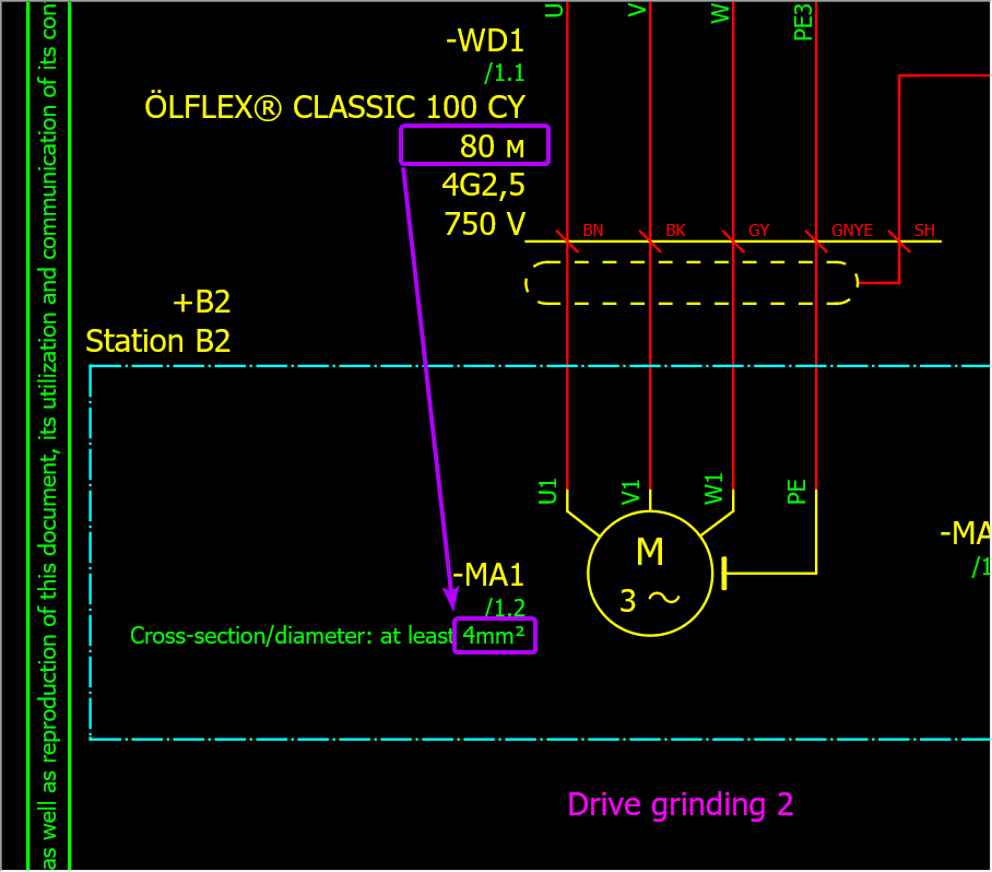 Сечение при длине кабеля 80 м