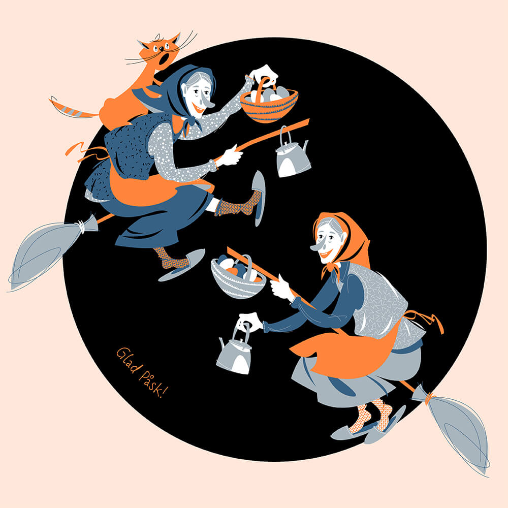 Две пожилые женщины на метле. Glad Pask