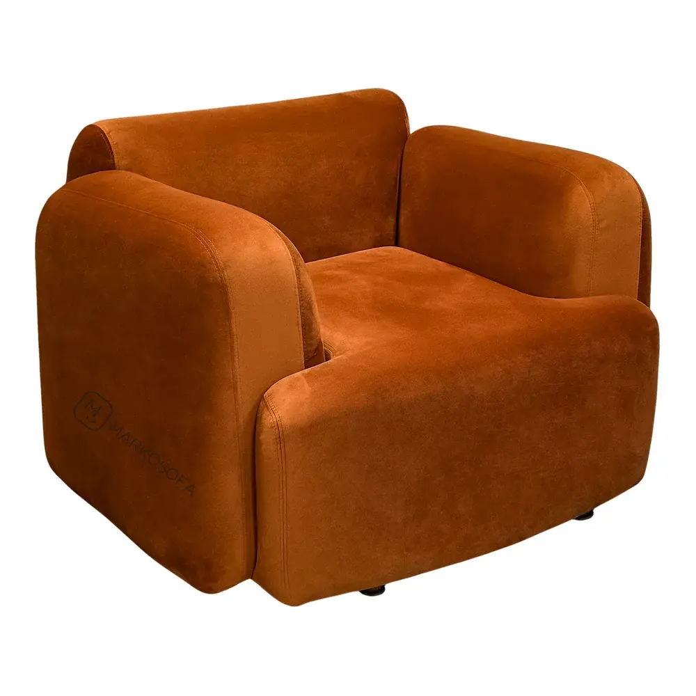 Копия кресла Swell от Normann Copenhagen на заказ от фабрики мебели Марко Софа в обивке из рыжего велюра