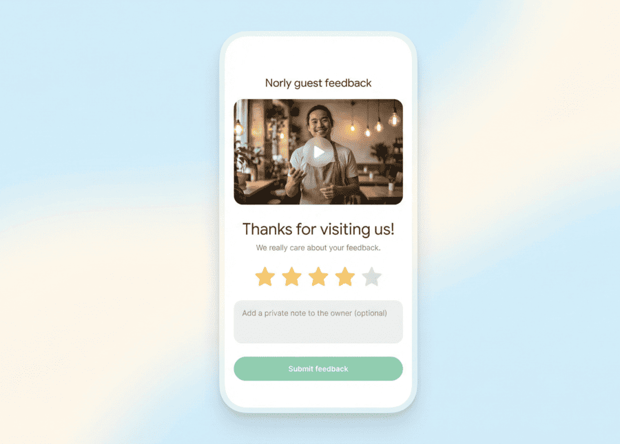 Guest view: QR scan, warm video and quick review